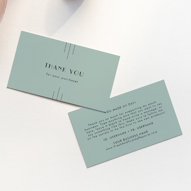Carte De Visite EVERLY Classique Art Déco Vert Sauge Merci (EVERLY Classic Art Deco Sage Green Thank You Business Card)