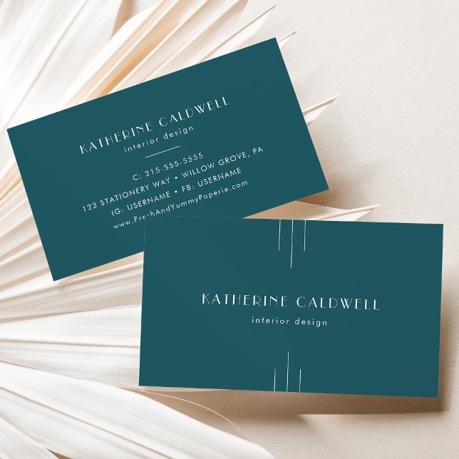 Carte De Visite EVERLY Simple Art Déco Paon Sarcelle (EVERLY Simple Retro Art Deco Peacock Teal Business Card)