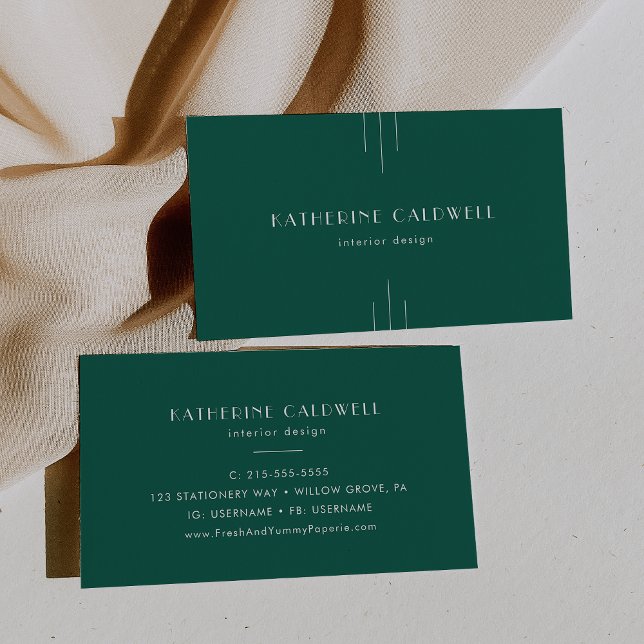 Carte De Visite EVERLY Ton de bijou Art déco Vert émeraude (EVERLY Jewel Tone Art Deco Emerald Green Business Card)