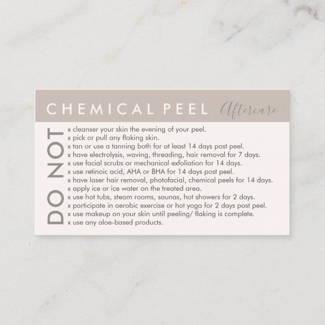 Carte De Visite Évitement du peeling chimique à la crème bronzante (Dos)