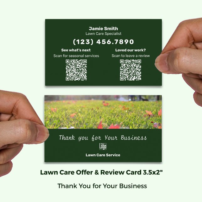 Carte De Visite Examen de l'entretien de la pelouse et Merci (Lawn Maintenance Review & Thank You Combo Business Card; Size: 3.5x2 Inch Landscape Format)