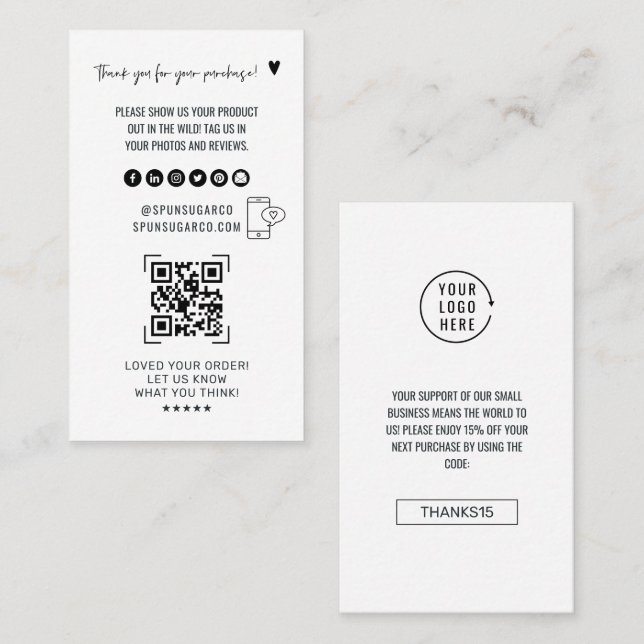 Carte De Visite Examen de numérisation de code QR Nous | Merci du  (Devant / Derrière)
