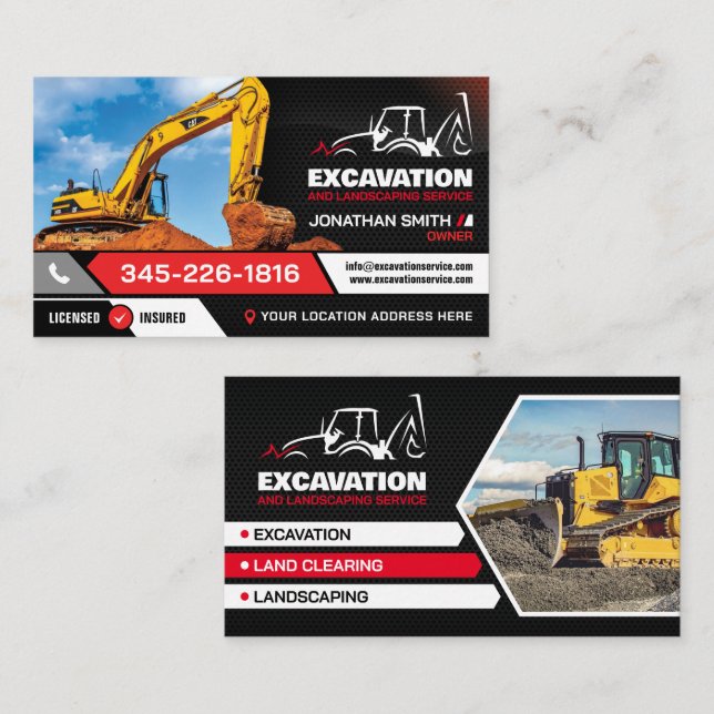 Carte De Visite excavation, Landcliering, Landscaping, constructio (Devant / Derrière)