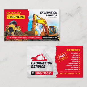 Carte De Visite Excavation, paillis, défrichage, Tracteur, Bush