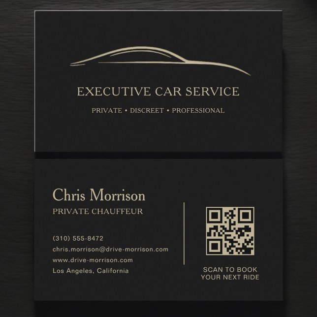 Carte De Visite Executive Car Service QR Code Black & Gold (Créateur téléchargé)