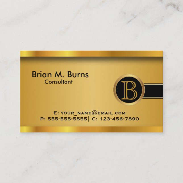 Carte De Visite Executive Or Noir |  Monogramme DIY (Devant)