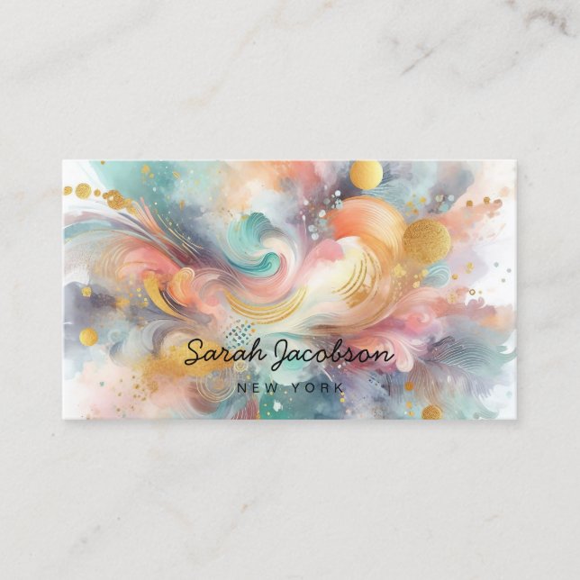 Carte De Visite Explosion de peinture aquarelle rose or bleu (Devant)