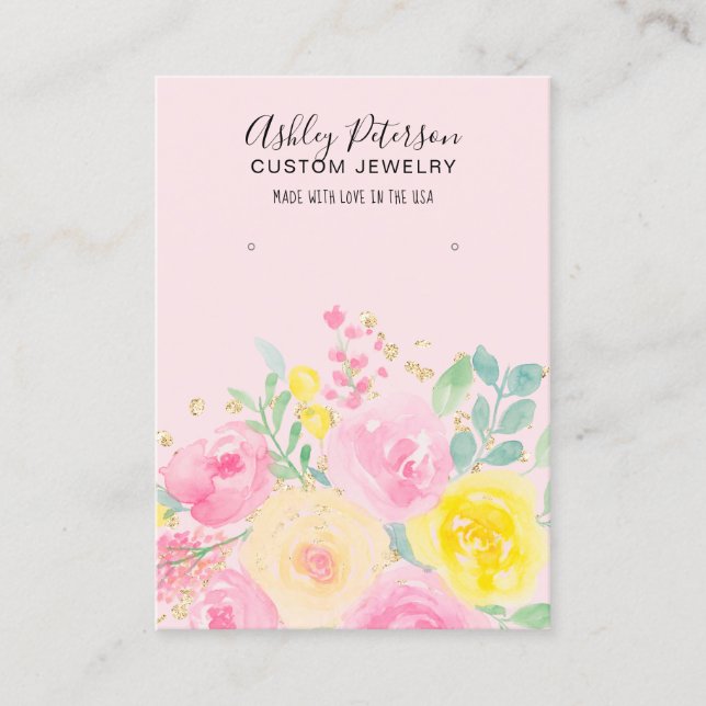 Carte De Visite Exposition de bijoux en aquarelle rose florale (Devant)