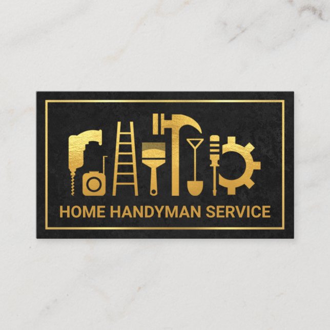 Carte De Visite Exquise Black Texture Gold Frame Building (Devant)