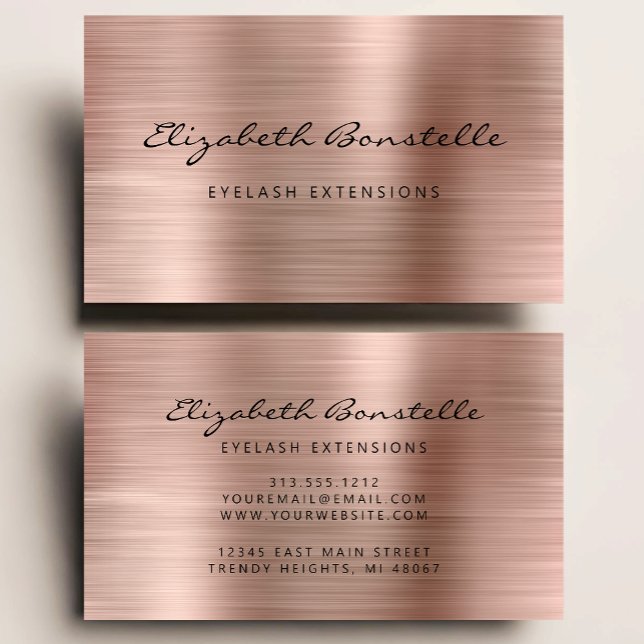 Carte De Visite Extension de cils en écriture métallisée or rose (Créateur téléchargé)