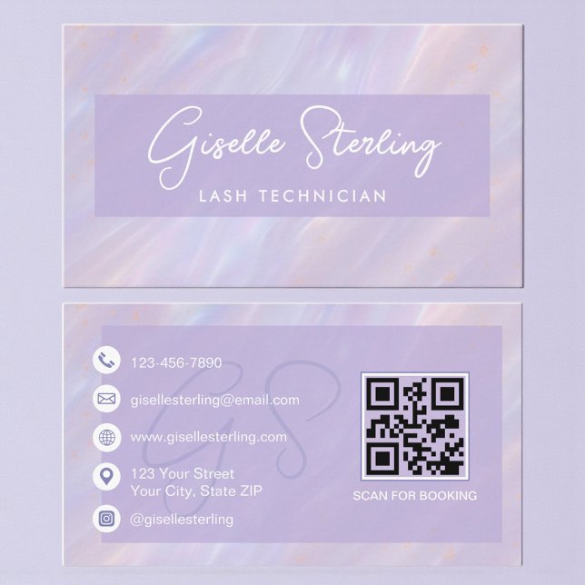 Carte De Visite Extension de cils holographique pastel (Créateur téléchargé)