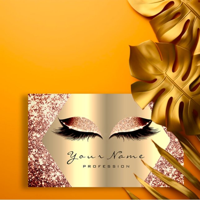 Carte De Visite Extension de maquillage de Parties scintillant d'o (Rose Gold Glitter Makeup Artist Lashes Extension Business Card)