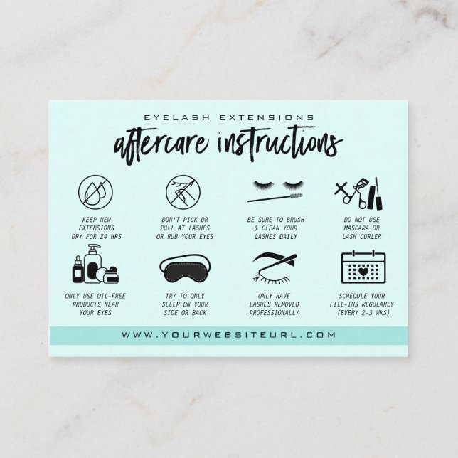 Carte De Visite Extension Eyelash Instructions de suivi Lash Logo (Dos)