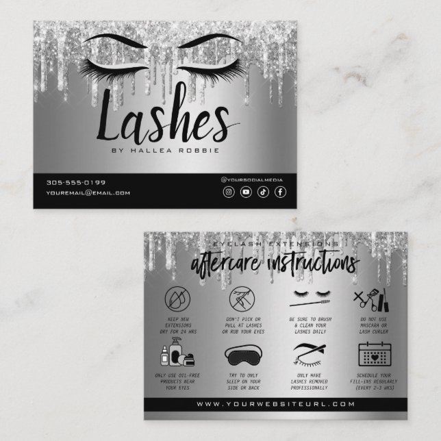 Carte De Visite Extension Eyelash Instructions de suivi Lash Logo (Devant / Derrière)