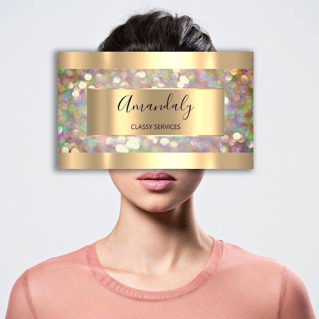 Carte De Visite Extension Holographique maquillage Artiste Gold La (Holographic Makeup Artist Gold Lashes Extension Business Card)