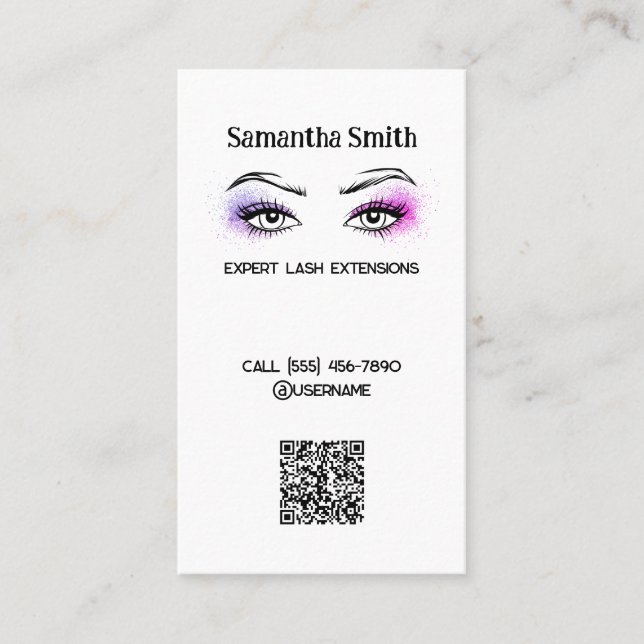 Carte De Visite Extension Lash Simple QR personnalisée (Devant)