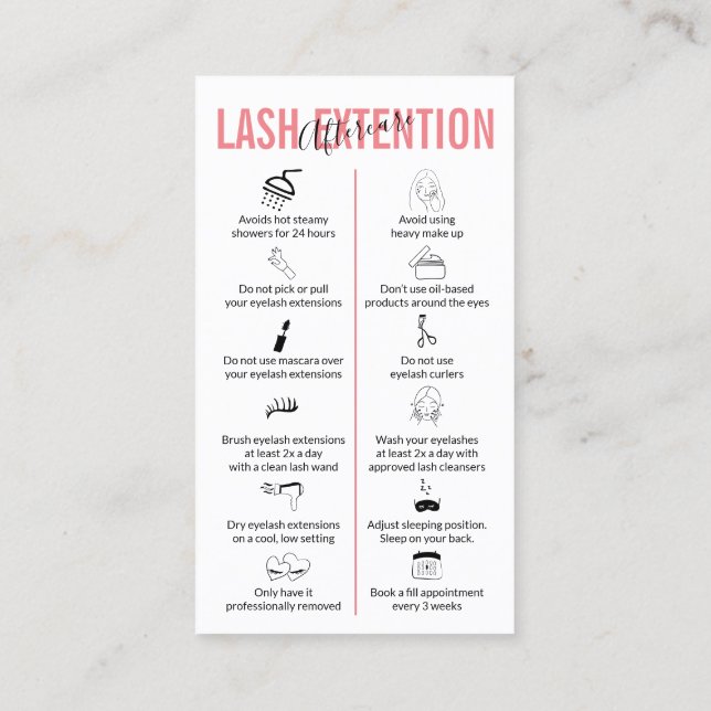 Carte De Visite Extension rouge rose Lash après-soins (Dos)