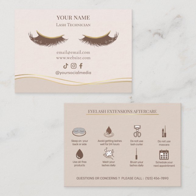 Carte De Visite Extensions de cils élégantes Après-soins des cils (Devant / Derrière)