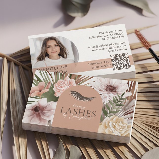 Carte De Visite Extensions de cils floraux aquarelles bohèmes (Bohemian Watercolor Boho Floral Eyelash Extensions Business Card)