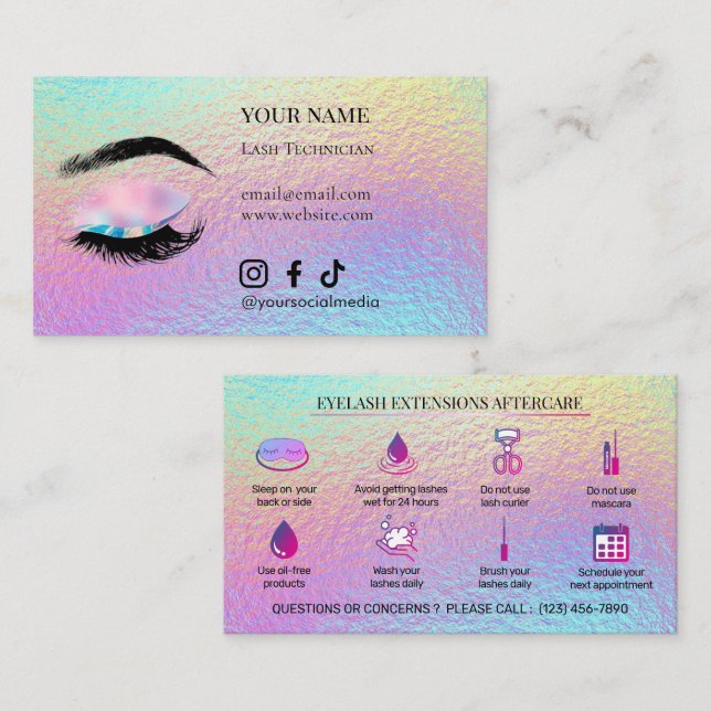 Carte De Visite Extensions de cils holographiques Soins après-cils (Devant / Derrière)