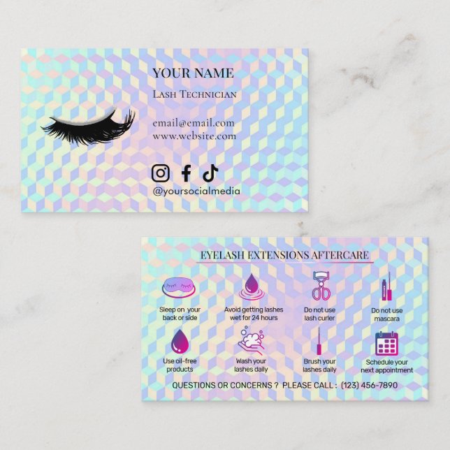 Carte De Visite Extensions de cils holographiques Soins après-cils (Devant / Derrière)