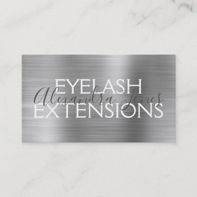 Carte De Visite Extensions Eyelash en métal brossé de luxe (Devant)