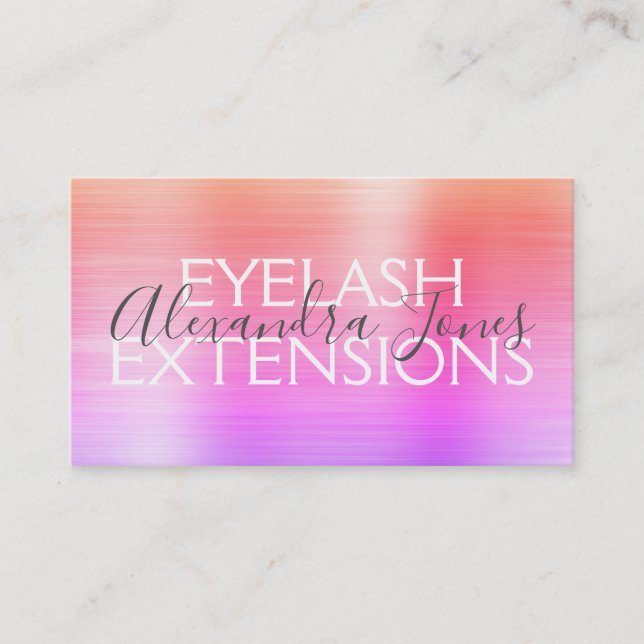 Carte De Visite Extensions Eyelash en métal brossé rose violet (Devant)