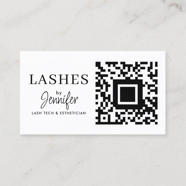 Carte De Visite Extensions Eyelash moderne QR Code noir et blanc (Devant)
