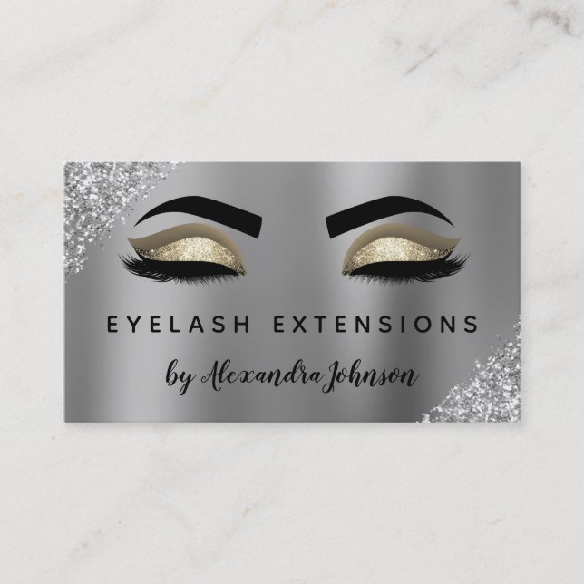 Carte De Visite Extensions Eyelash Parties scintillant or argent (Devant)