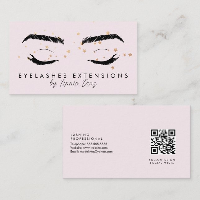 Carte De Visite Extensions Eyelash Salon Faux Foil Stars Rose (Devant / Derrière)