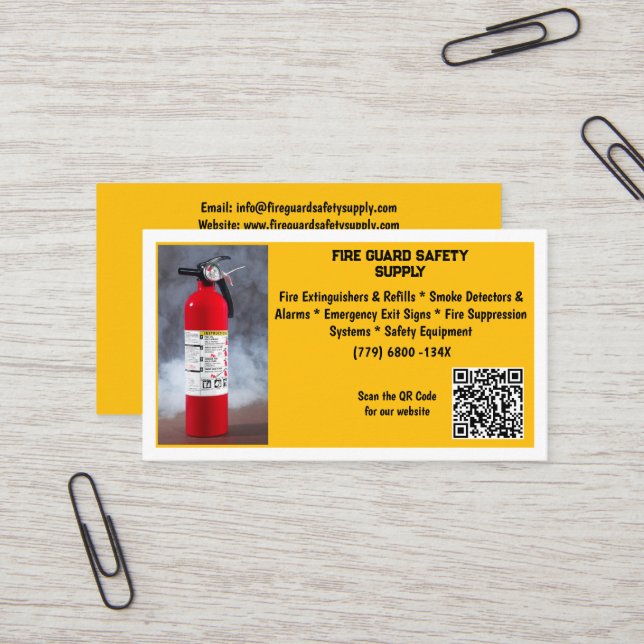 Carte De Visite Extincteur de feu rouge jaune Sécurité incendie   (Devant/Arrière en situation)