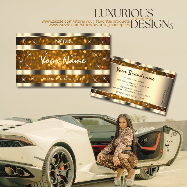 Carte De Visite Eye Catching Gold Orange Parties scintillant Étoil (Créateur téléchargé)