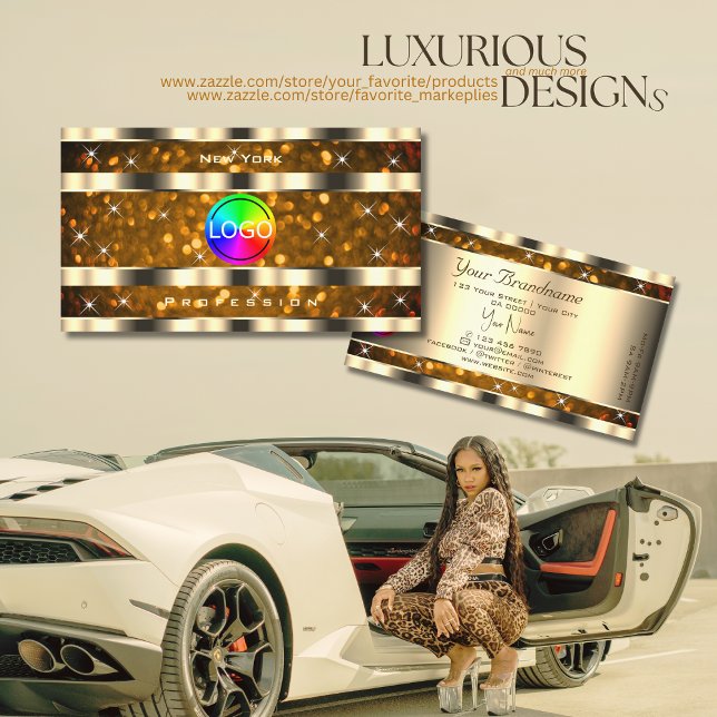 Carte De Visite Eye Catching Gold Orange Parties scintillant Stars (Créateur téléchargé)