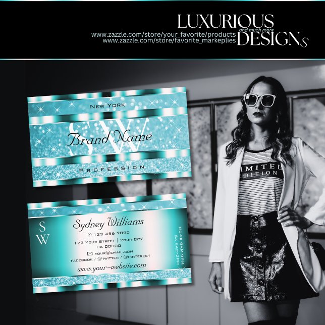 Carte De Visite Eye Catching Parties scintillant Turquoise Étoiles (Créateur téléchargé)