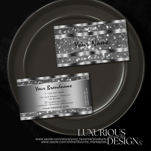 Carte De Visite Eye Catching Silver Parties scintillant Étoiles ét (Créateur téléchargé)
