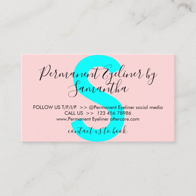 Carte De Visite Eye-liner permanent Pink Teal évite les soins post (Devant)