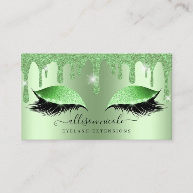 Carte De Visite Eyelash à Parties scintillant verte (Devant)
