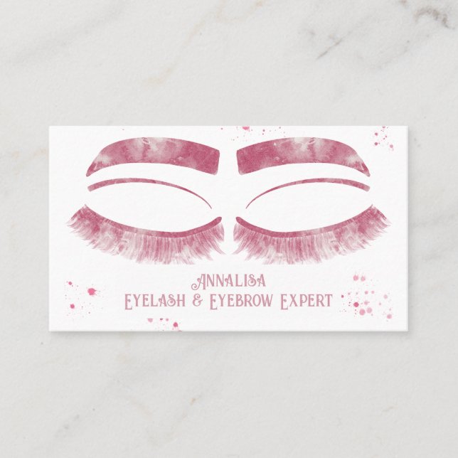 Carte De Visite Eyelash & Beauté de l'aquarelle de luxe, rose (Devant)