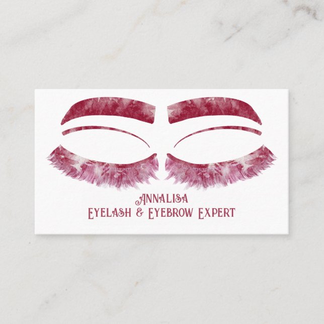 Carte De Visite Eyelash & Beauté de l'aquarelle de luxe, rouge (Devant)