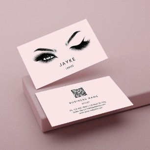 Carte De Visite Eyelash Brow Microblade QR Logo Pink Pastel