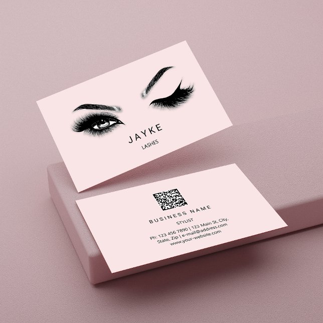 Carte De Visite Eyelash Brow Microblade QR Logo Pink Pastel (Créateur téléchargé)
