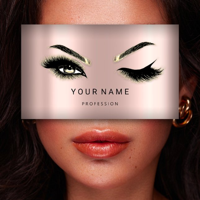 Carte De Visite Eyelash Brows Microblade QRCODE Logo Rose Poudre (Eyelash Brows Microblade QRCODE Logo Rose Powder Business Card)
