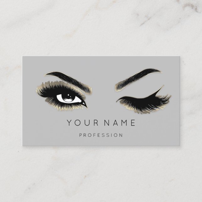 Carte De Visite Eyelash Brows Microbling QRCODE Logo Gold Grey (Devant)