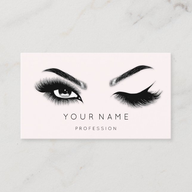 Carte De Visite Eyelash Brows Microbling QRCODE Logo Pink Pastel (Devant)