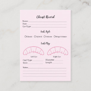 Carte De Visite Eyelash client d'extension Formulaire d'enregistre