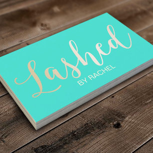 Carte De Visite Eyelash Extension Gold Script Moderne Turquoise
