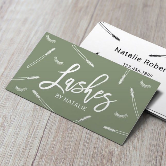 Carte De Visite Eyelash Extensions Lash Bar Sage Green Salon (Créateur téléchargé)