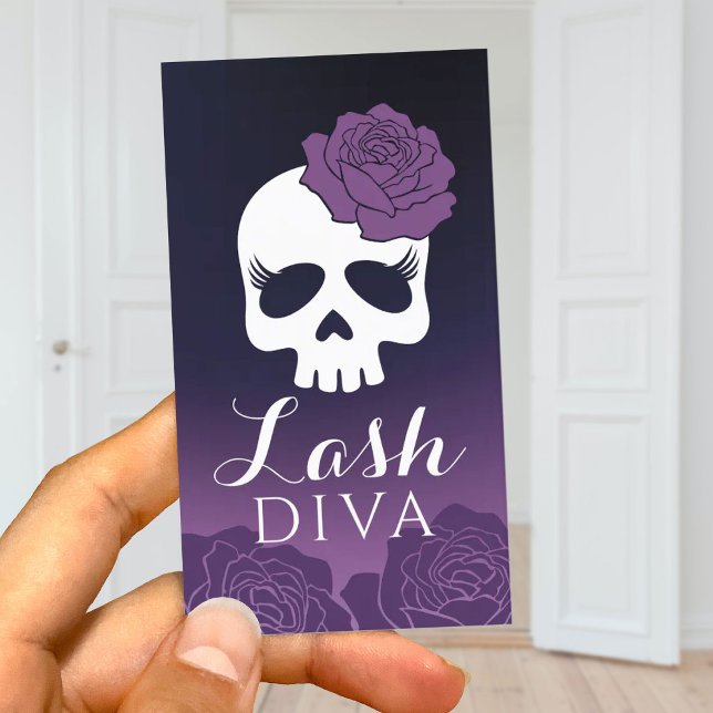 Carte De Visite Eyelash Extensions Lash Salon Purple Floral Crâne (Créateur téléchargé)