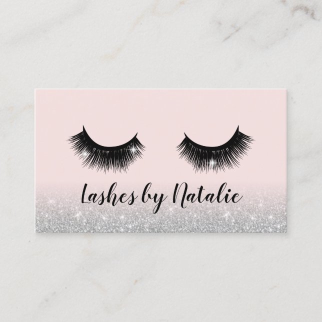 Carte De Visite Eyelash Extensions Lash Salon rose et argent Ombre (Devant)