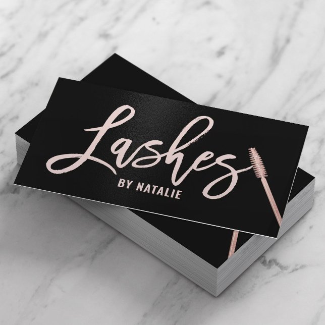 Carte De Visite Eyelash Extensions Rose Gold Lashes Typographie (Créateur téléchargé)